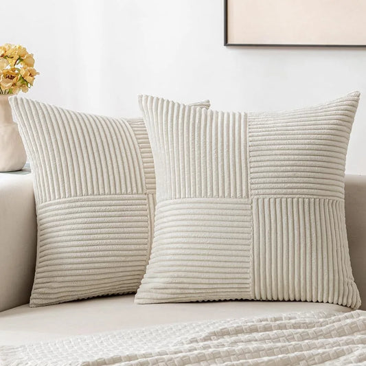 Housse de coussin velours côtelé bleu à rayures – Déco canapé, lit, fauteuil