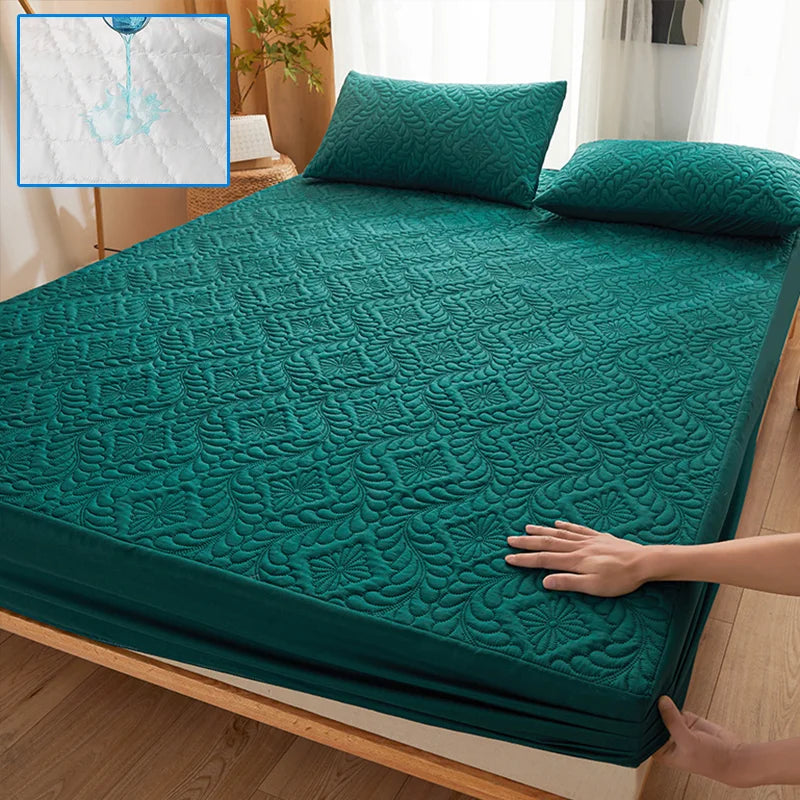 Housse de matelas imperméable en polyester matelassé – Protège-matelas respirant gris et vert