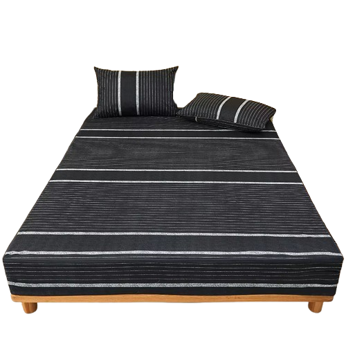 Housse de matelas imperméable à rayures noires et grises – Protège-matelas respirant coton & polyester