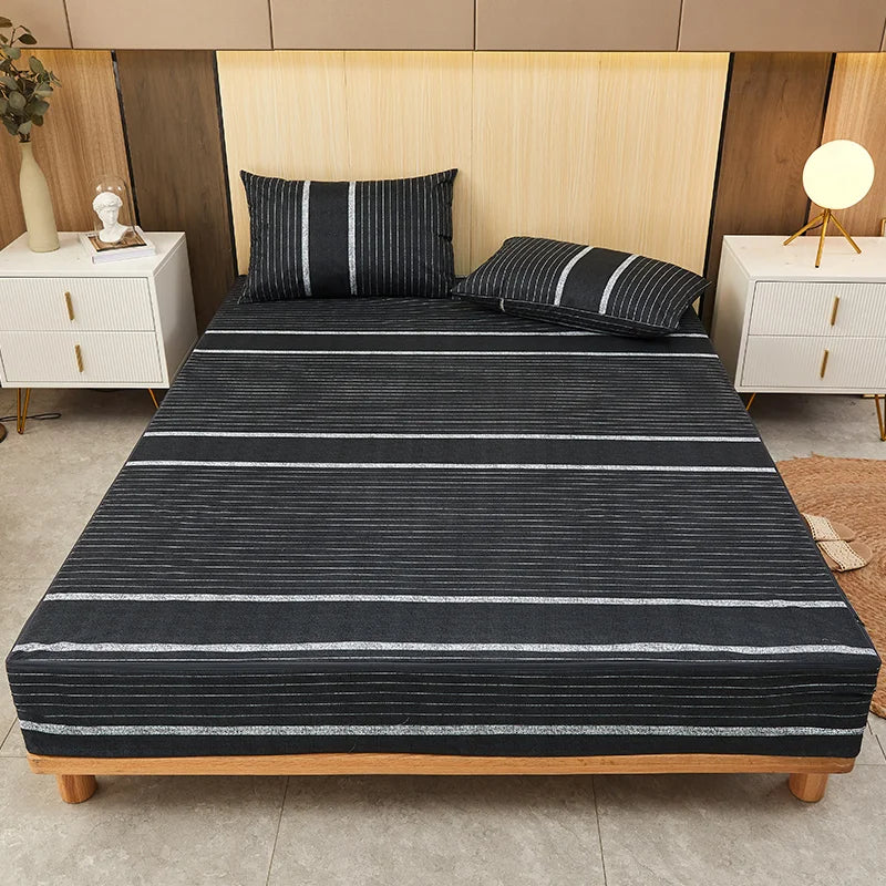Housse de matelas imperméable à rayures noires et grises – Protège-matelas respirant coton & polyester