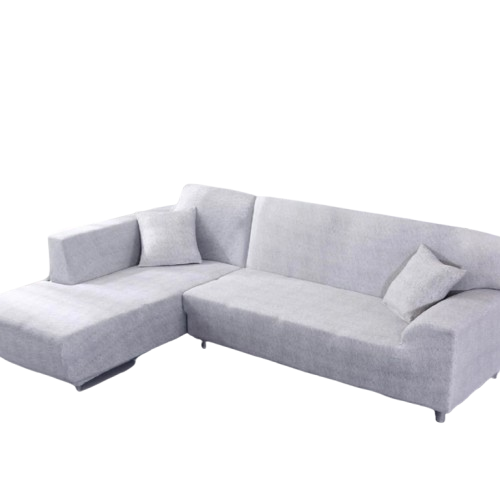 Housse extensible pour canapé d’angle couleur gris clair unie