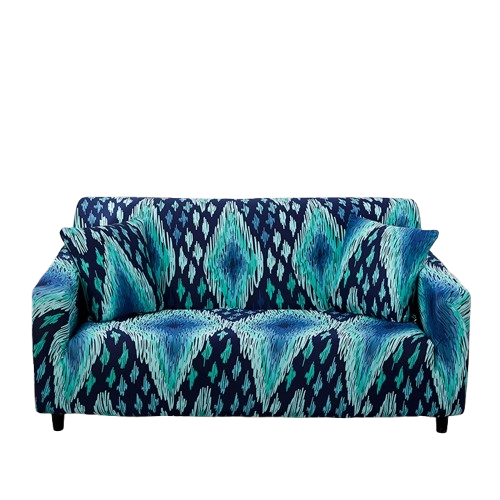 Housse de Canapé Extensible Motif Ethnique Bleu