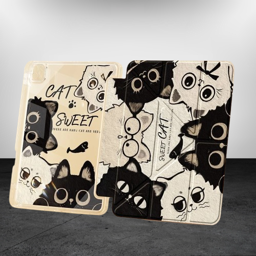 Housse iPad Chats Noirs et Blancs – Étui Cartoon Sweet Cat Antichoc