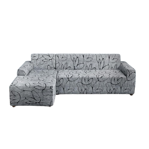 Housse pour canapé d’angle extensible grise avec motif floral noir – moderne