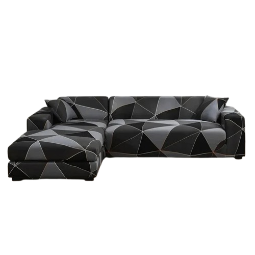 Housse pour canapé d’angle extensible noire à motif géométrique orange et blanc – ajustable et design moderne