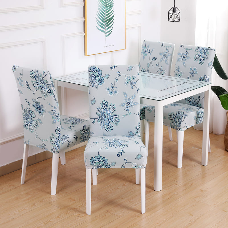 Housse de Chaise Fleurie (Bleu)