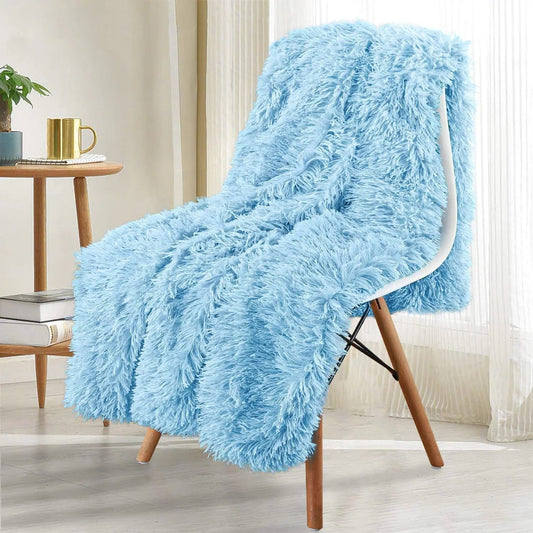 Plaid Chaud Fourrure Bleu Clair