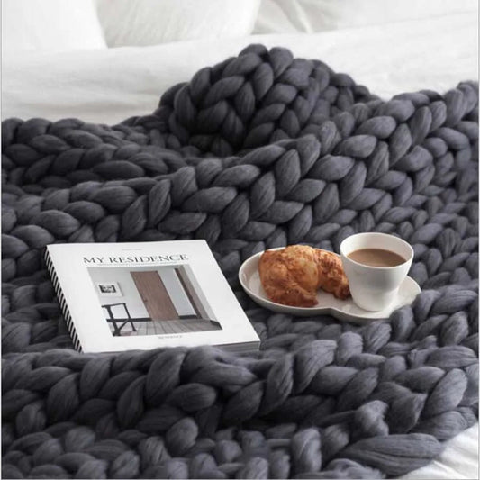 Plaid Grosse Maille Gris Anthracite
