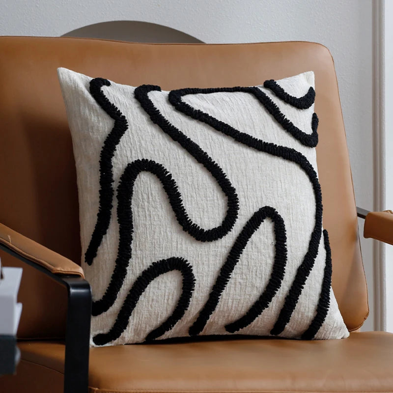 Housse de Coussin Géométrique Brodée – Déco Moderne & Chic 45x45cm