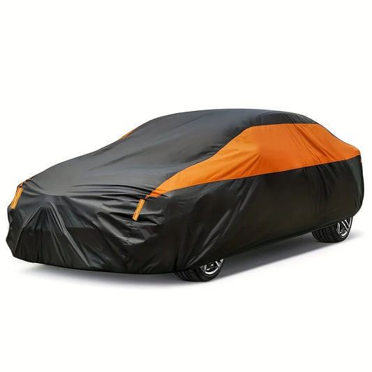 Bâche Voiture Étanche Universelle Noire & Orange – Protection UV, Pluie, Neige – Pour SUV & Berline