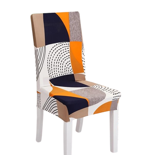 Housse de chaise extensible motif abstrait orange et beige – Design graphique moderne