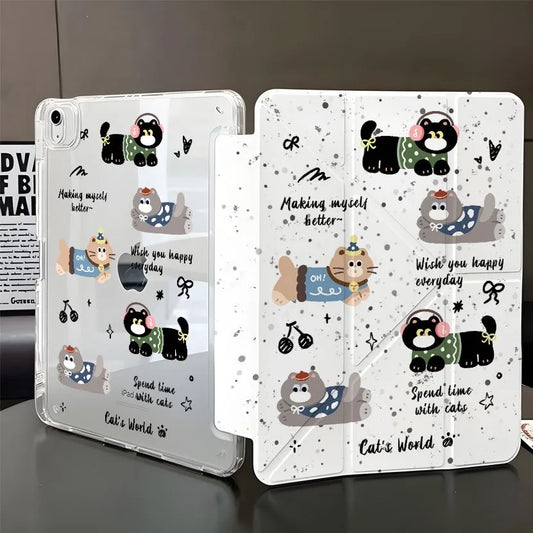 Housse iPad Chat – Étui Cartoon Antichoc “Cat’s World” pour iPad 9.7", 10.2", Air, Pro & Mini