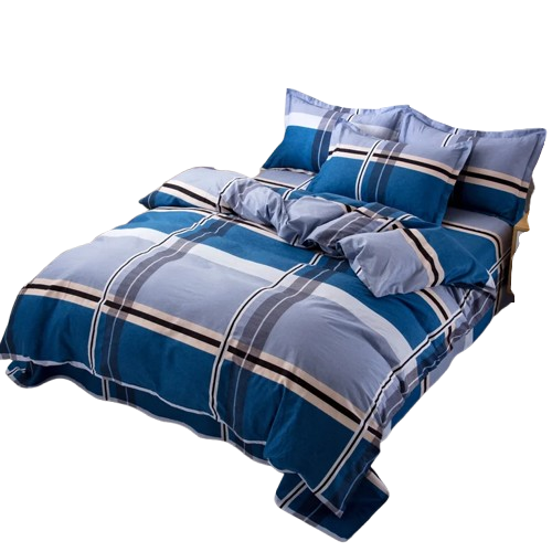 Housse de Couette Carreaux Bleus en Coton