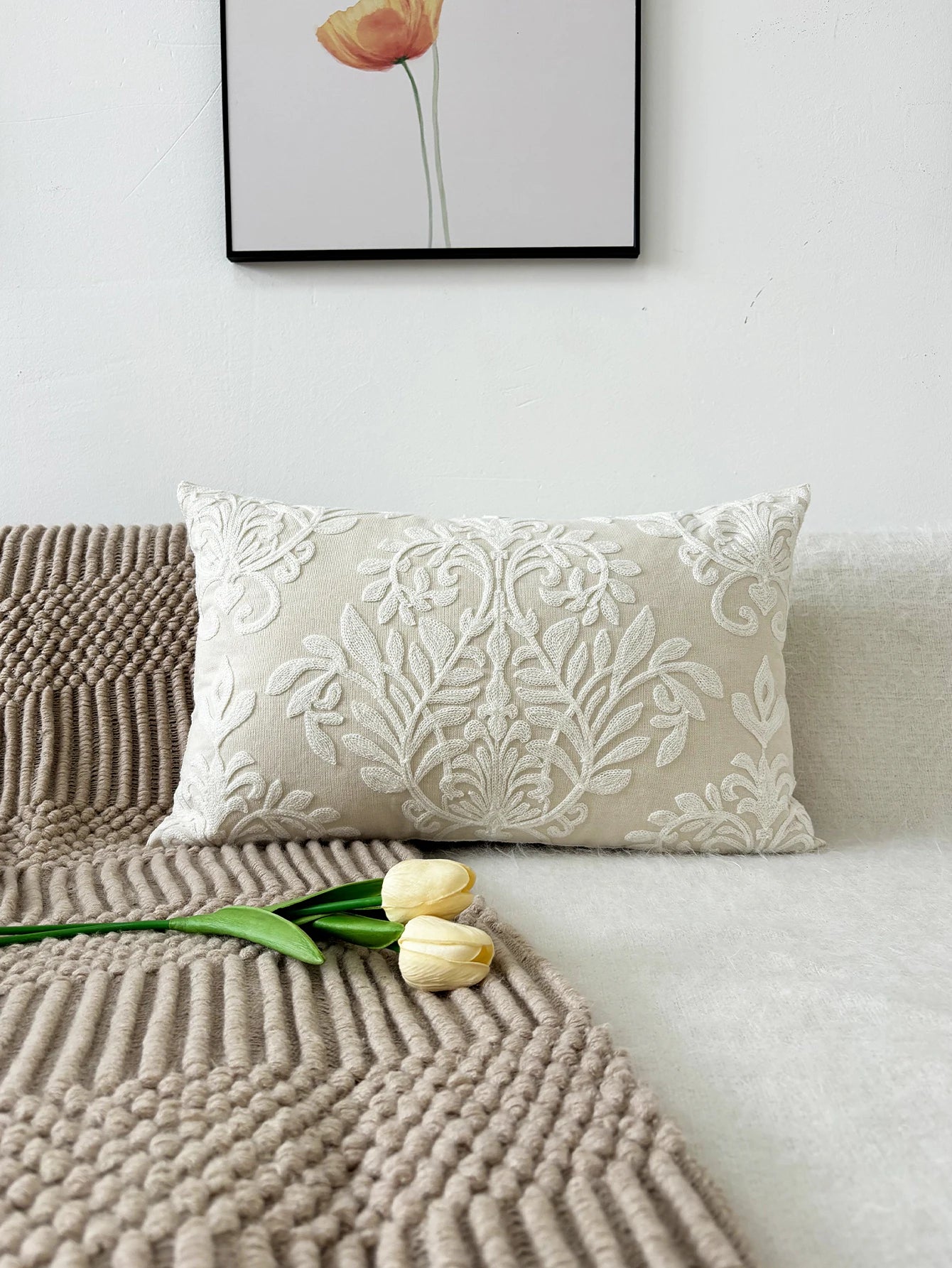 Housse de Coussin Brodée Feuillage – Déco Bohème Chic & Naturelle