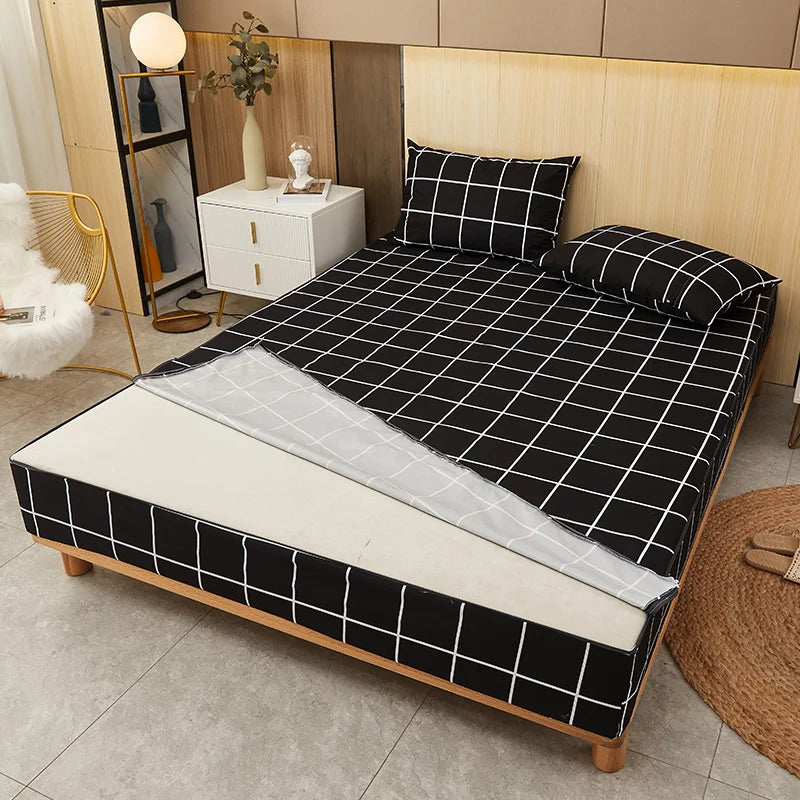 Housse de Matelas Imperméable à Carreaux Noirs – Protège-Matelas Moderne & Anti-Acariens