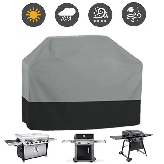 Housse imperméable pour barbecue (Gris et Noir) protégeant un barbecue en extérieur