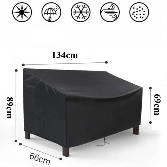 Housse imperméable noire pour canapé de jardin, dimensions 134x69x89 cm, idéale pour protéger contre la pluie et les UV