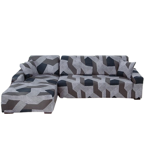 housse de canapé d’angle extensible gris et noir motif graphique moderne