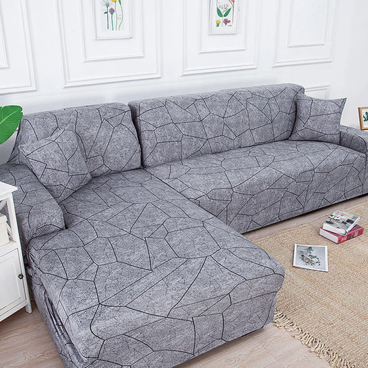 housse de canapé d’angle extensible gris foncé effet pierre craquelée
