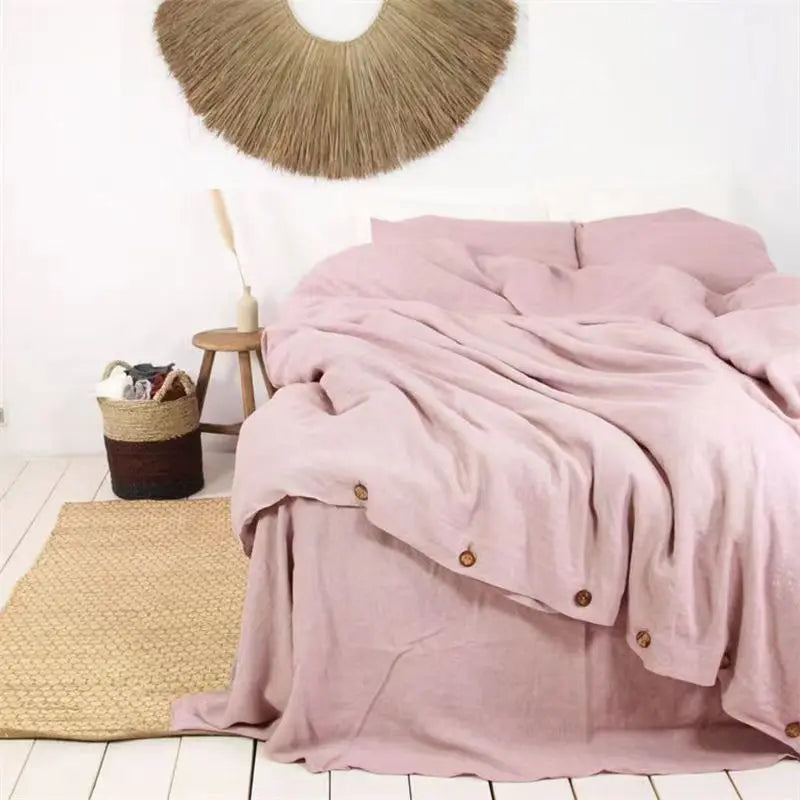 housse de couette lin rose pale